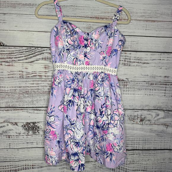 Lilly Pulitzer Devyn Dress Purple Floral With Pockets Size 6 - Picture 2 of 4